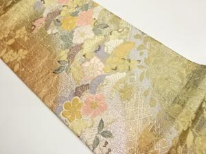 道長取に松・花々模様織出し袋帯